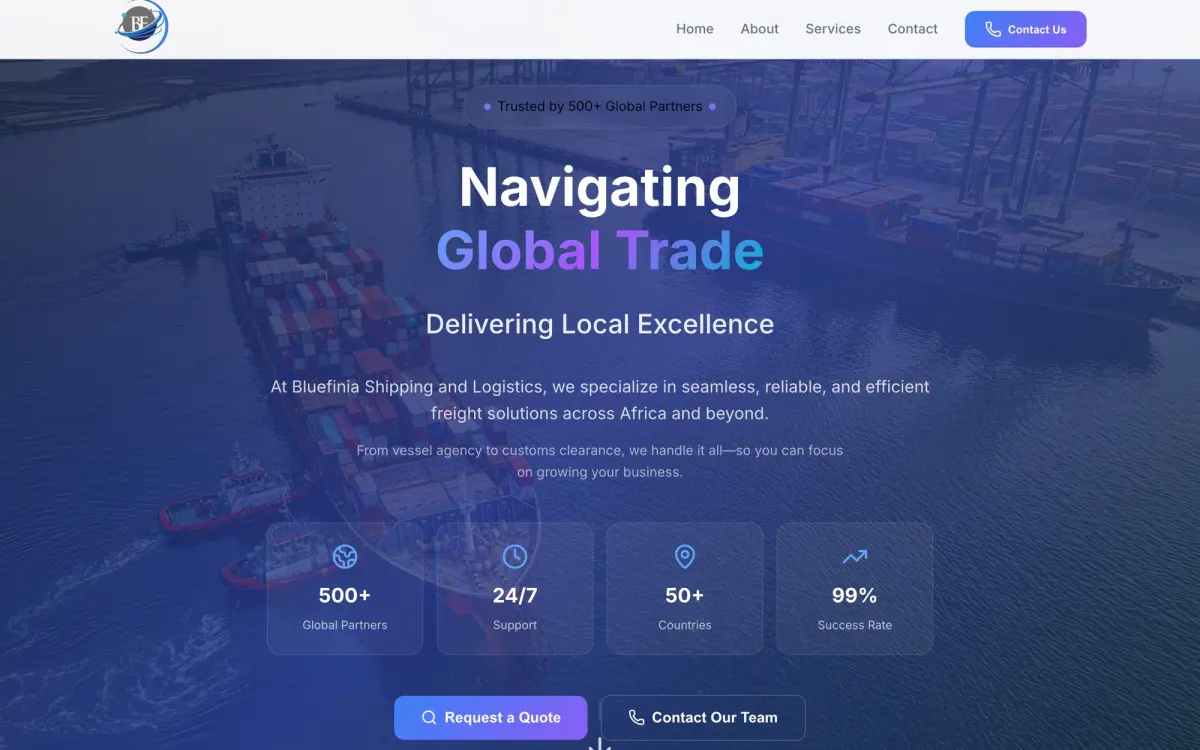 Bluefinia Shipping website, built by 4m Consulting